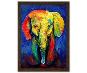 Doppelganger33 LTD Surreal Baby Elephant Colourful Abstract Bright Artwork Framed Wall Art Print A4
