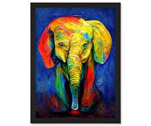 Doppelganger33 LTD Surreal Baby Elephant Colourful Abstract Bright Artwork Framed Wall Art Print A4