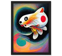 Doppelganger33 LTD Surreal Japanese Koi Fish Illustration Modern Abstract Artwork Framed A3 Wall Art Print