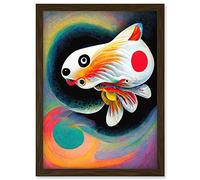 Doppelganger33 LTD Surreal Japanese Koi Fish Illustration Modern Abstract Artwork Framed Wall Art Print A4