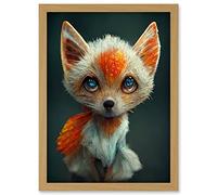 Doppelganger33 LTD The Blue Eyed Fox Cute Portrait Photo Painting Artwork Framed Wall Art Print A4