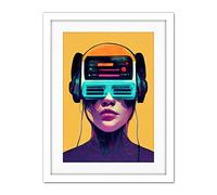 Doppelganger33 LTD The Gamer Streaming VR Headset Retro Futurist Kids Artwork Framed Wall Art Print 18X24 Inch