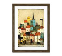 Doppelganger33 LTD The Hillside Village Townhouse Illustration Artwork Framed Wall Art Print 18X24 Inch