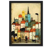 Doppelganger33 LTD The Hillside Village Townhouse Illustration Artwork Framed Wall Art Print A4
