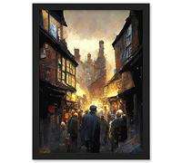 Doppelganger33 LTD The Shambles York Medieval City Street Oil Painting Artwork Framed A3 Wall Art Print
