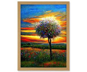 Doppelganger33 LTD The Wildflower Tree Summer Meadow Oil Painting Artwork Framed A3 Wall Art Print