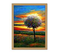 Doppelganger33 LTD The Wildflower Tree Summer Meadow Oil Painting Artwork Framed Wall Art Print 18X24 Inch