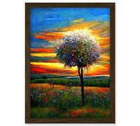 Doppelganger33 LTD The Wildflower Tree Summer Meadow Oil Painting Artwork Framed Wall Art Print A4