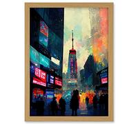 Times Square New York Neon Street Artwork Framed Wall Art Print A4 Artery8 Light Oak One Size