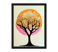 Doppelganger33 LTD Tranquil Tree Silhouette Abstract Illustration Enchanted Linocut Artwork Framed Wall Art Print 18X24 Inch