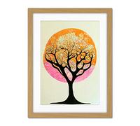 Doppelganger33 LTD Tranquil Tree Silhouette Abstract Illustration Enchanted Linocut Artwork Framed Wall Art Print 18X24 Inch