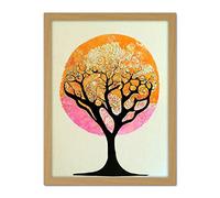 Doppelganger33 LTD Tranquil Tree Silhouette Abstract Illustration Enchanted Linocut Artwork Framed Wall Art Print 18X24 Inch