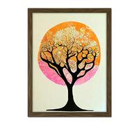 Doppelganger33 LTD Tranquil Tree Silhouette Abstract Illustration Enchanted Linocut Artwork Framed Wall Art Print 18X24 Inch