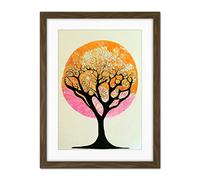 Doppelganger33 LTD Tranquil Tree Silhouette Abstract Illustration Enchanted Linocut Artwork Framed Wall Art Print 18X24 Inch