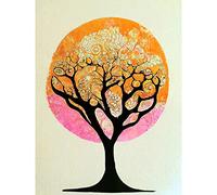 Doppelganger33 LTD Tranquil Tree Silhouette Abstract Illustration Enchanted Linocut Large Wall Art Poster Print Thick Paper 18X24 Inch