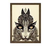 Doppelganger33 LTD Tribal Cat Intricate Line Drawing Abstract Pencil Artwork Framed Wall Art Print 18X24 Inch