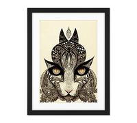 Doppelganger33 LTD Tribal Cat Intricate Line Drawing Abstract Pencil Artwork Framed Wall Art Print 18X24 Inch
