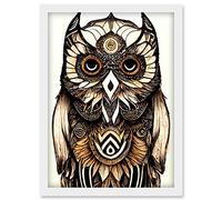 Doppelganger33 LTD Tribal Pattern Owl Feather Patterns Spirit Animal Illustration Monochrome Artwork Framed Wall Art Print A4