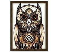 Doppelganger33 LTD Tribal Pattern Owl Feather Patterns Spirit Animal Illustration Monochrome Artwork Framed Wall Art Print A4