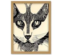 Doppelganger33 LTD Tribal Tattoo Cat Abstract Pencil Sketch Face Artwork Framed Wall Art Print A4