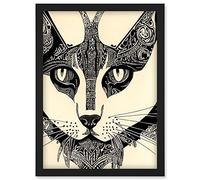 Doppelganger33 LTD Tribal Tattoo Cat Abstract Pencil Sketch Face Artwork Framed Wall Art Print A4