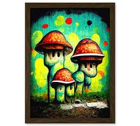 Doppelganger33 LTD Trippy Red Cap Mushroom Houses Street Art Graffiti Mural Artwork Framed A3 Wall Art Print