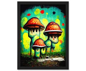 Doppelganger33 LTD Trippy Red Cap Mushroom Houses Street Art Graffiti Mural Artwork Framed A3 Wall Art Print