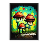 Doppelganger33 LTD Trippy Red Cap Mushroom Houses Street Art Graffiti Mural Artwork Framed Wall Art Print 18X24 Inch