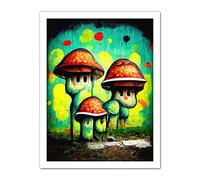 Doppelganger33 LTD Trippy Red Cap Mushroom Houses Street Art Graffiti Mural Artwork Framed Wall Art Print 18X24 Inch