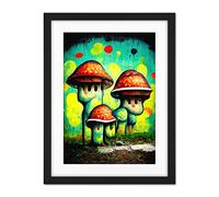 Doppelganger33 LTD Trippy Red Cap Mushroom Houses Street Art Graffiti Mural Artwork Framed Wall Art Print 18X24 Inch