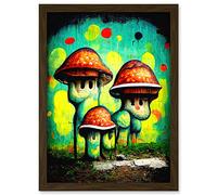 Doppelganger33 LTD Trippy Red Cap Mushroom Houses Street Art Graffiti Mural Artwork Framed Wall Art Print A4
