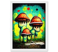 Doppelganger33 LTD Trippy Red Cap Mushroom Houses Street Art Graffiti Mural Artwork Framed Wall Art Print A4