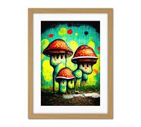 Doppelganger33 LTD Trippy Red Cap Mushroom Houses Street Art Graffiti Mural Artwork Framed Wall Art Print 18X24 Inch
