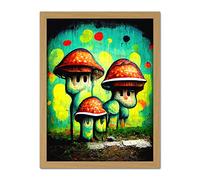 Doppelganger33 LTD Trippy Red Cap Mushroom Houses Street Art Graffiti Mural Artwork Framed Wall Art Print 18X24 Inch