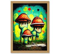 Doppelganger33 LTD Trippy Red Cap Mushroom Houses Street Art Graffiti Mural Artwork Framed Wall Art Print A4