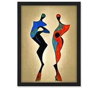 Doppelganger33 LTD Two Posing Models In Red And Blue Abstract Modern Painting Artwork Framed A3 Wall Art Print