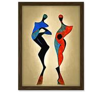 Doppelganger33 LTD Two Posing Models In Red And Blue Abstract Modern Painting Artwork Framed A3 Wall Art Print