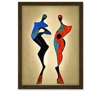 Doppelganger33 LTD Two Posing Models In Red And Blue Abstract Modern Painting Artwork Framed Wall Art Print A4