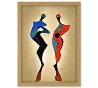 Doppelganger33 LTD Two Posing Models In Red And Blue Abstract Modern Painting Artwork Framed Wall Art Print A4