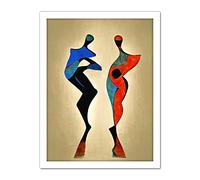 Doppelganger33 LTD Two Posing Models In Red And Blue Abstract Modern Painting Artwork Framed Wall Art Print 18X24 Inch
