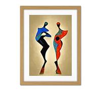 Doppelganger33 LTD Two Posing Models in Red And Blue Abstract Modern Painting Artwork Framed Wall Art Print 18X24 inch