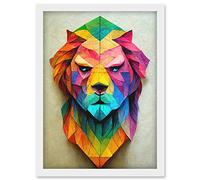 Doppelganger33 LTD Vibrant Geometric Lion Head Decoupage Artwork Framed Wall Art Print A4