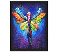 Doppelganger33 LTD Vibrant Neon Dragonfly Glowing Night Oil Painting Artwork Framed Wall Art Print A4