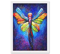 Doppelganger33 LTD Vibrant Neon Dragonfly Glowing Night Oil Painting Artwork Framed Wall Art Print A4