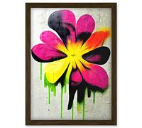 Doppelganger33 LTD Vibrant Street Art Graffiti Spray Paint Flower On Wall Artwork Framed Wall Art Print A4