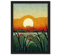 Doppelganger33 LTD Vibrant Sunset Flower Meadow W Morris Style Artwork Framed A3 Wall Art Print