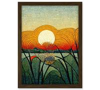 Doppelganger33 LTD Vibrant Sunset Flower Meadow W Morris Style Artwork Framed A3 Wall Art Print