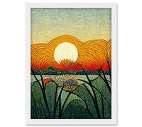 Doppelganger33 LTD Vibrant Sunset Flower Meadow W Morris Style Artwork Framed A3 Wall Art Print