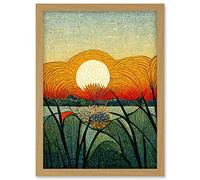 Doppelganger33 LTD Vibrant Sunset Flower Meadow W Morris Style Artwork Framed A3 Wall Art Print