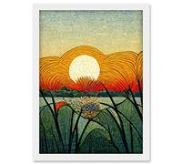 Doppelganger33 LTD Vibrant Sunset Flower Meadow W Morris Style Artwork Framed Wall Art Print A4